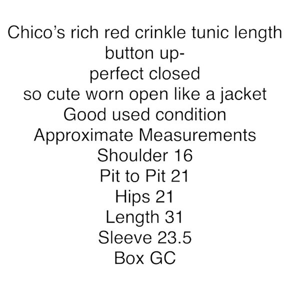 Chico's Shirt Rich Red Crinkle Long Sleeve Collared Button Up Tunic Top Medium - Picture 9 of 15